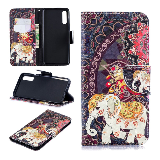 Samsung Galaxy A50 pattern leather case - Elephant and Peacock