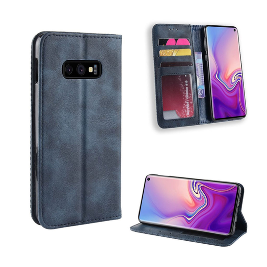 Samsung Galaxy S10e vintage tyylinen nahkainen flip suojakotelo - Sininen