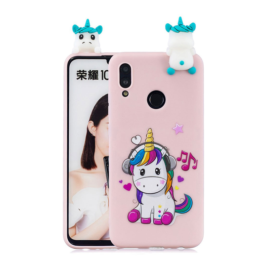 Huawei P Smart 2019 3D Eläinnukke suojakotelo - Yksisarvinen Nauttii Musiikista