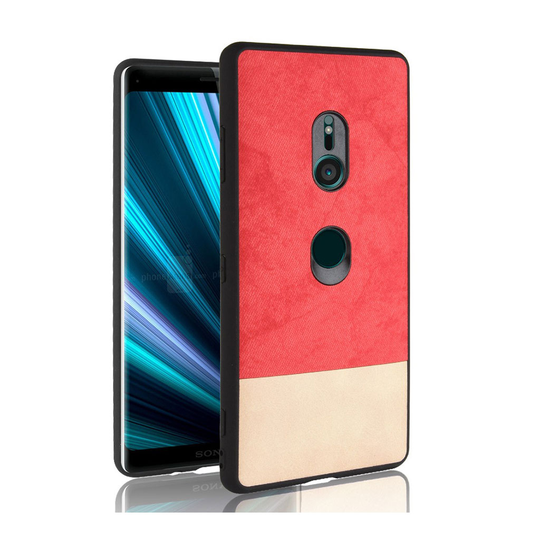 Sony Xperia XZ3 kaksi värinen hybriidi muovinen synteetti nahka pintainen takasuoja kuori - Punainen