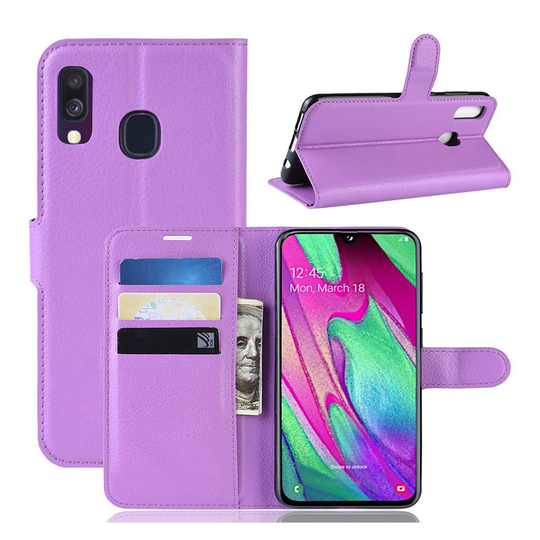 Samsung Galaxy A40 litchi leather case - Purple