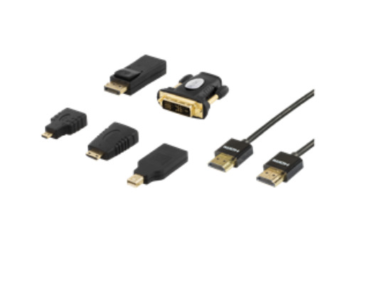 HDMI-/DisplayPort-/DVI-sovitinsarja, Sisältää 2 M HDMI-kaapelin, Ultra HD, 4K, Musta