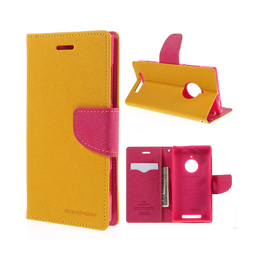 Mercury Nokia Lumia 830 Nahkakotelo Korttitaskuilla - Keltainen / Kuuma Pinkki