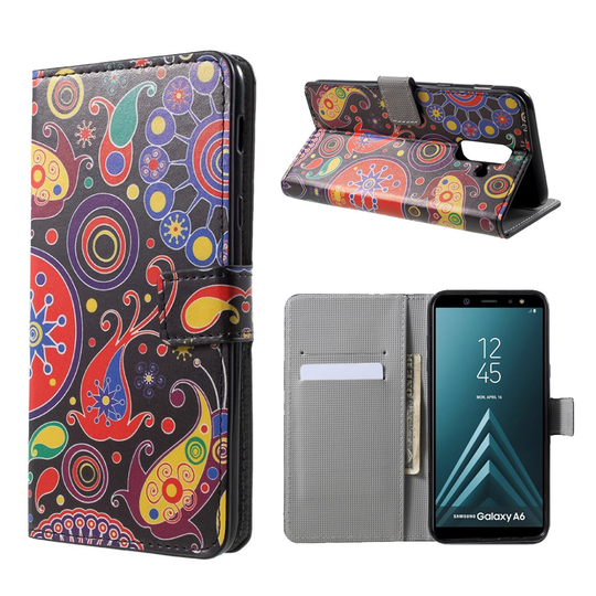 Samsung Galaxy A6 Magneettinen Nahka Lompakko Suojakotelo - Abstrakti Kuvio