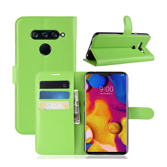 LG V40 ThinQ litsi pintainen nahkainen flip suojakotelo - Vihreä