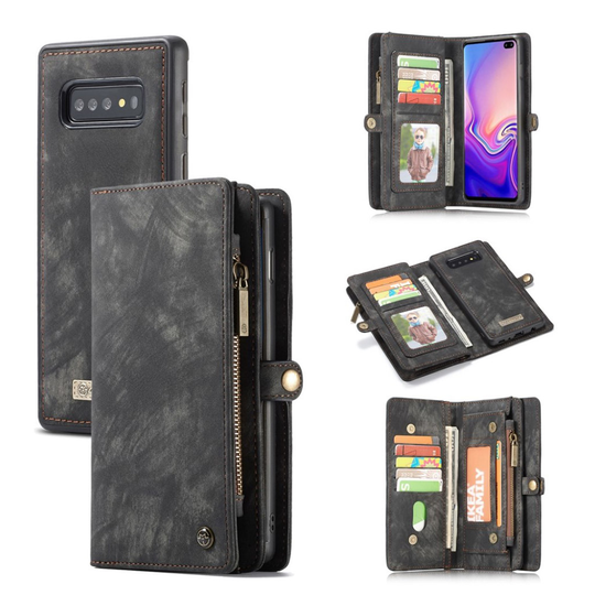 suojakoteloME Samsung Galaxy S10 monitoiminen haljasnahkainen suojakotelo - Harmaa