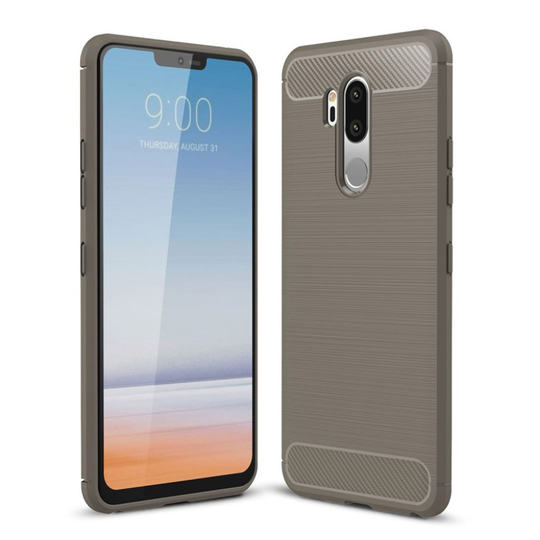 LG G7 ThinQ Hiilikuitu Harjattu TPU Takaosa Suoja Kuori - Harmaa