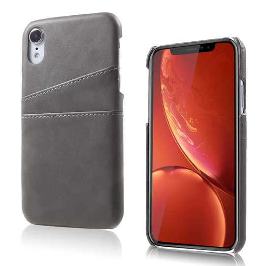 iPhone 9 Kortti Paikalla Varustettu Synteetti Nahkainen Muovinen Takasuoja Kuori - Harmaa