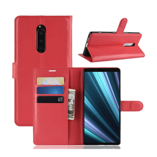 Sony Xperia XZ4 litsi pintainen nahkainen flip suojakotelo - Punainen