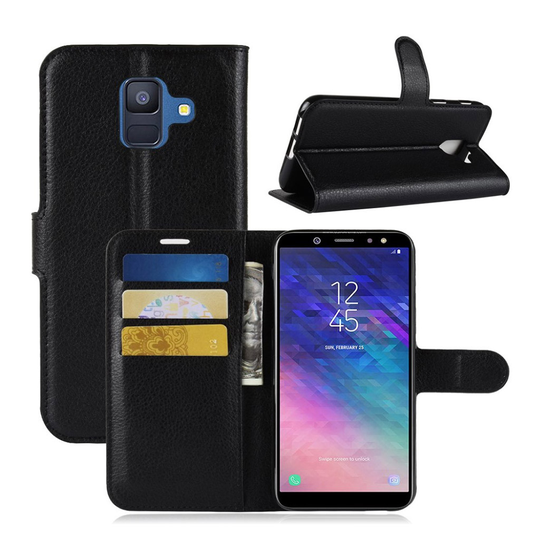 Samsung Galaxy A6 Liitsihedelmän Jyvä PU Nahka Lompakko Kuori - Musta
