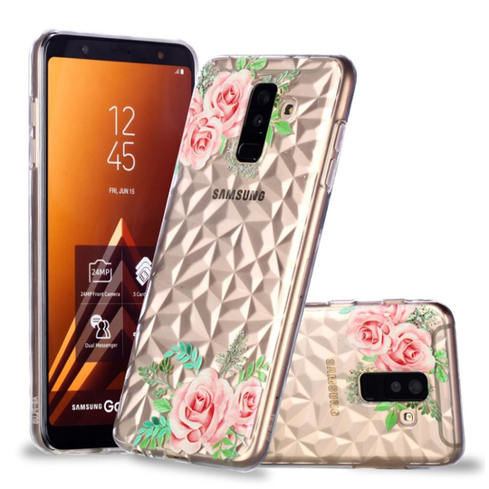 Samsung Galaxy A6 Plus (2018) 3D diamond pattern case - Pink Flowers