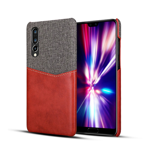 Huawei P30 kangas splicing nahkainen suojakotelo - Punainen