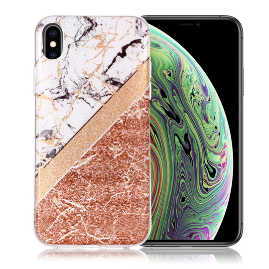 iPhone XS Marmori IMD kuviollinen kimalteleva silikooni muovinen takasuoja kuori - Valkoinen/ Pinkki
