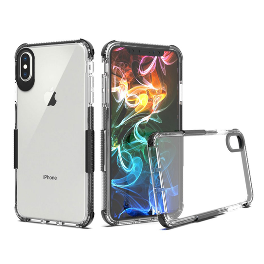iPhone Xs Max kaksivärinen läpinäkyvä joustava ja pehmeä silikooni muovinen takasuoja kuori - Musta