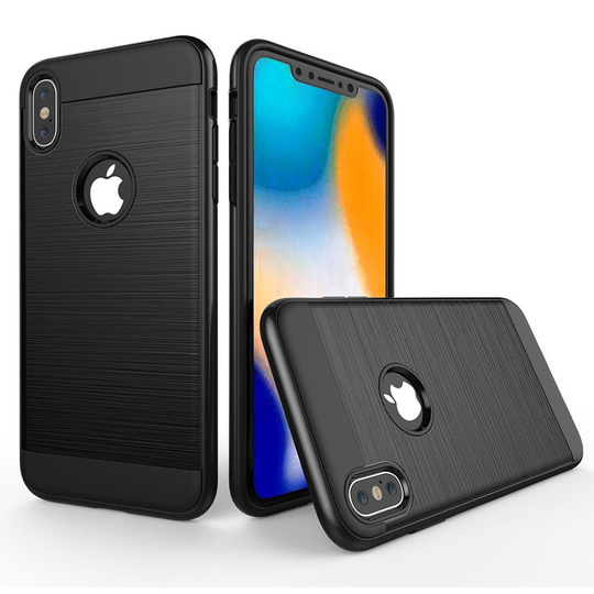 iPhone 9 Plus Harjattu Pintainen Hybriidi Muovinen Takasuoja Kuori - Musta