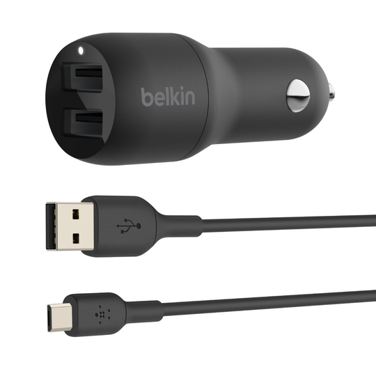 BELKIN Dual USB-A CarCh1M PVC A-mUSB 24W