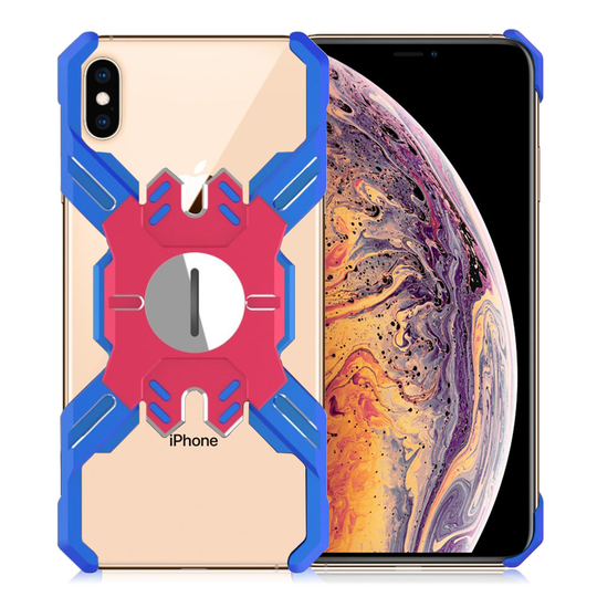 iPhone Xs Max Heroes sarjan X-kuviollinen metalli hybriidi takasuoja kuori - Punainen/ Sininen