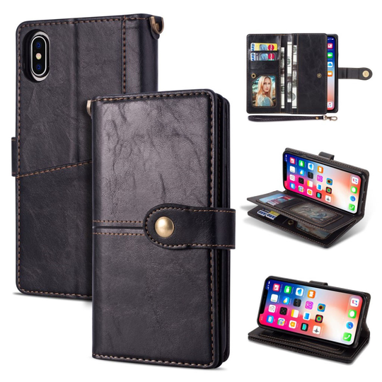 iPhone 9 Plus Retro Tyylinen Synteetti Nahkainen Lompakko Kotelo Näppäin Lukolla - Musta