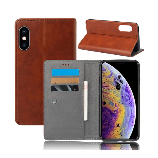 Crazy Horse iPhone Xs Max nahkainen suojakotelo - Ruskea