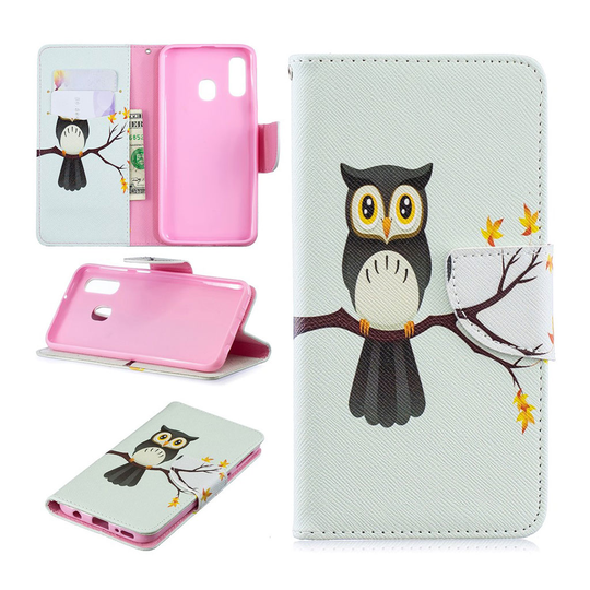 Samsung Galaxy A40 pattern leather case - An Owl Standing on Branch