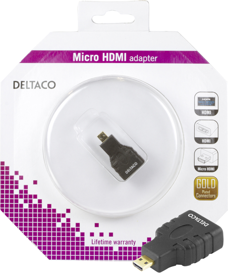 HDMI-sovitin, HDMI High Speed With Ethernet, Micro HDMI 19-pin Uros - HDMI 19-pin Naaras, Musta