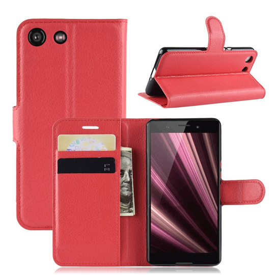 Sony Xperia XZ4 Compact litsi pintainen nahkainen flip suojakotelo - Punainen