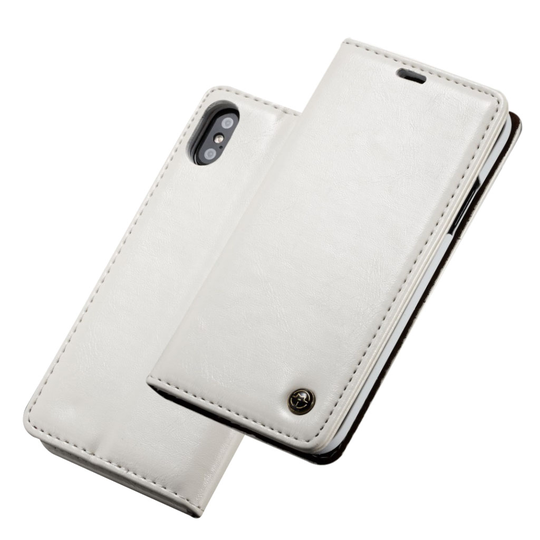 iPhone XS CASEME öljy vahattu synteetti nahkainen lompakko suojakotelo - Valkoinen
