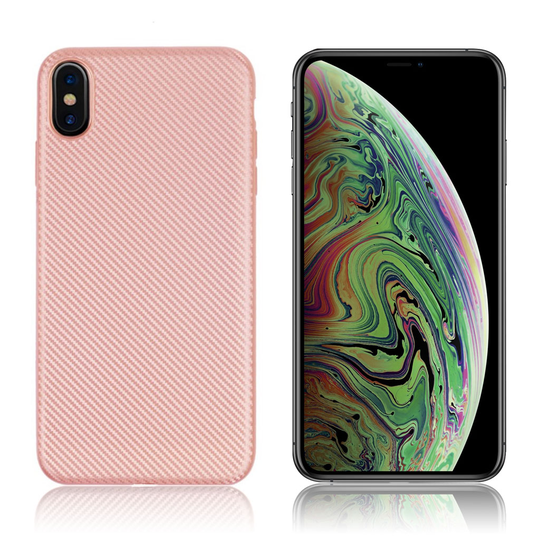 iPhone 9 Plus Hiilikuitu Harjattu Pintainen Muovinen Takasuoja Kuori - Ruusu Kulta