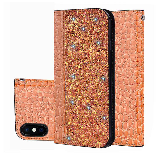 iPhone XS krokotiili iho rakenne synteetti nahkainen kimalle lompakko suojakotelo - Oranssi