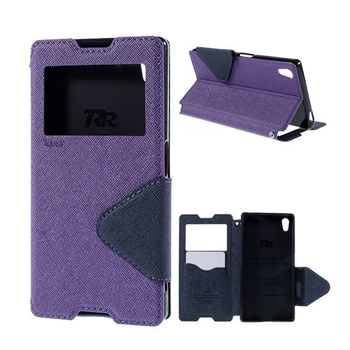 Roar Korea Sony Xperia Z5 Nahkakotelo Näyttö Ikkunalla - Violetti