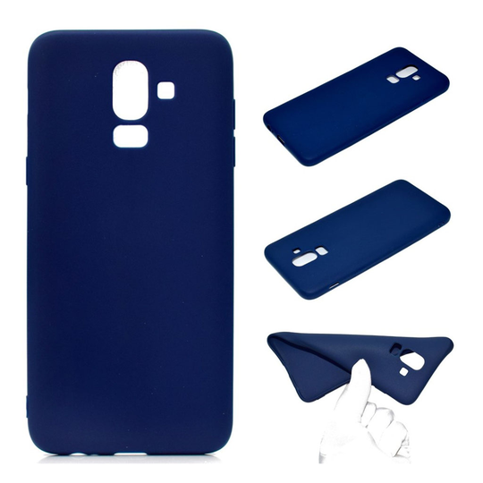 Samsung Galaxy J8 (2018) Yksivärinen Matta Pehmeä TPU Takasuoja Kuori - Tumman Sininen
