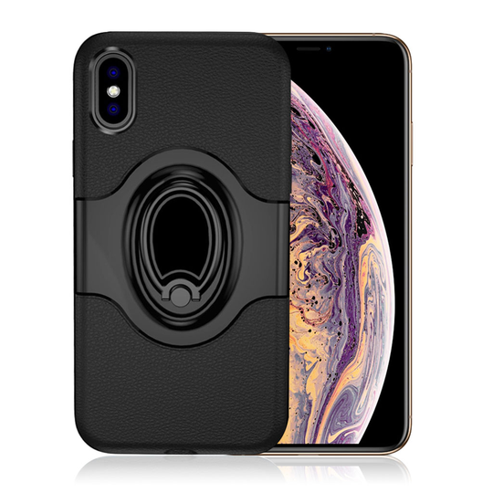 iPhone 9 Plus Hybriidi Muovi Yhdistelmä Takasuoja Kuori Sormirenkaalla - Musta