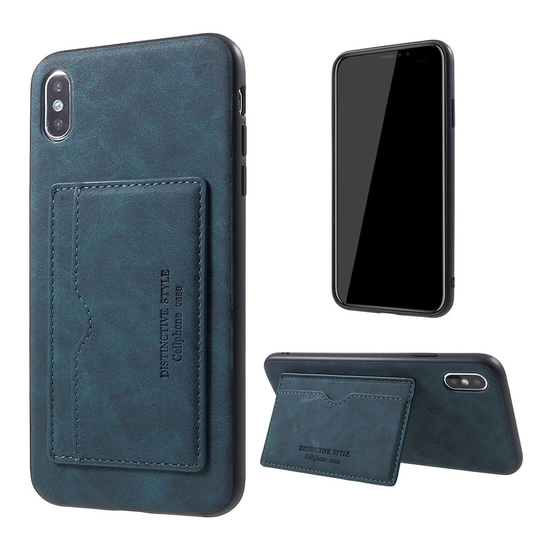 iPhone 9 Plus Synteetti Nahkainen Takasuoja Kuori Korttipaikalla - Sininen