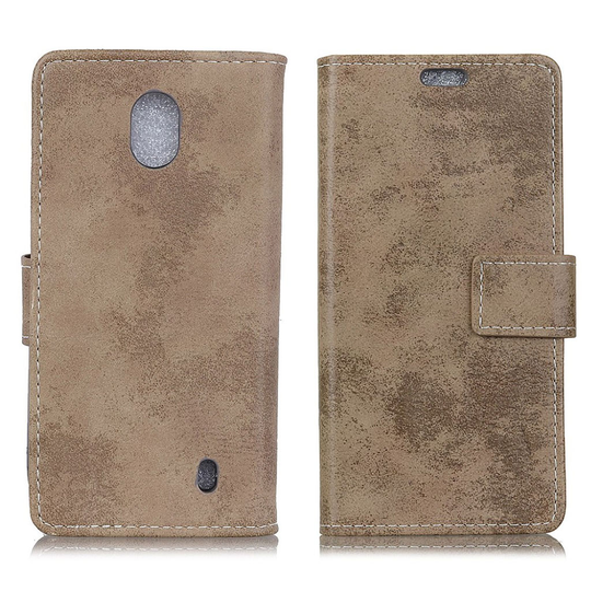 Nokia 1 Vintage Tyylinen Seisova PU Nahkainen lompakko Suoja Kotelo - Khaki