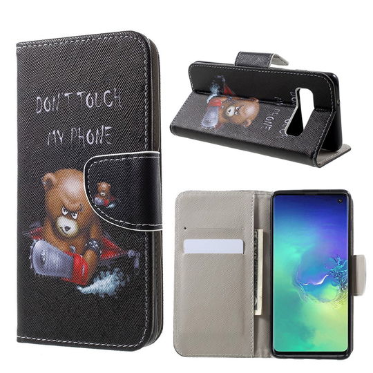 Samsung Galaxy S10 nahkainen flip suojakotelo - Vihanen Nalle ja Varoitukset