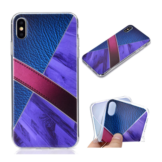 iPhone XS liitos marmori kuviollinen silikooni muovinen takasuoja kuori - Tumman Sininen