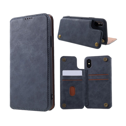 iPhone XS retro tyylinen synteetti nahkainen lompakko suojakotelo - Harmaa