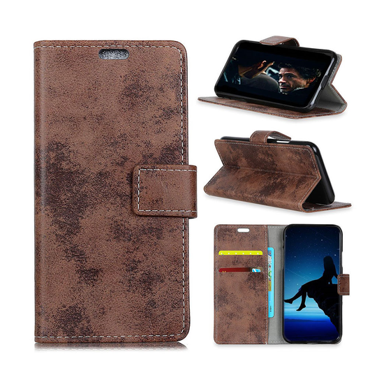 Huawei P30 Lite vintage Malli nahkainen flip suojakotelo - Ruskea