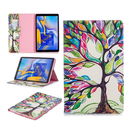 Samsung Galaxy Tab A 10.5 kuviollinen seisova mallinen synteetti nahkainen suojakotelo missä kortti paikat - Värikäs Puu