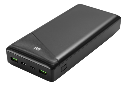 Varavirtalähde, 30 000 MAh, 3 A, 18 W, 111 Wh, 2 X USB-A, 1 X USB-C, Pikalataus, Musta