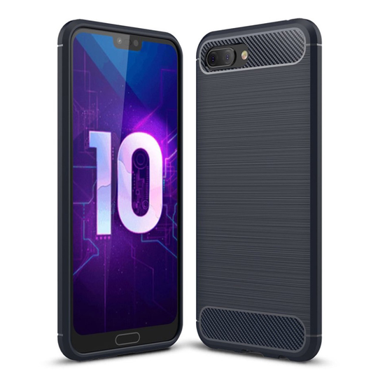 Huawei Honor 10 Harjattu Hiilikuitu Kova TPU Takasuoja Kuori - Tumman Sininen
