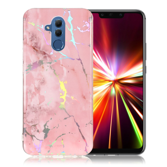 Huawei Mate 20 Lite IMD marmori kuviollinen metallinen silikooni kuviollinen joustava takasuoja kuori - Pinkki