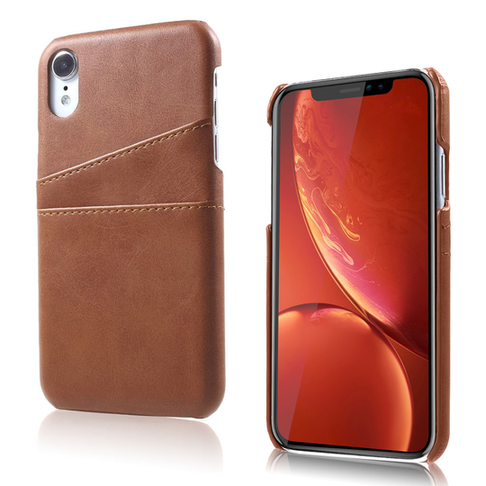 iPhone 9 Kortti Paikalla Varustettu Synteetti Nahkainen Muovinen Takasuoja Kuori - Kahvi