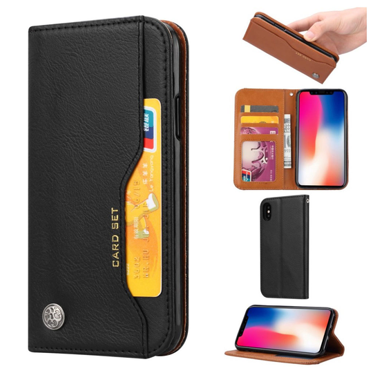 iPhone Xs Max Kätevä Synteetti Nahkainen Lompakko Kotelosuoja Useilla Korttipaikalla - Musta