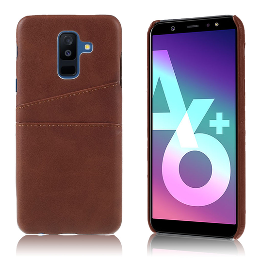 Samsung Galaxy A6 Plus (2018) Kahdella korttipaikalla varustettu synteetti nahkainen suojakuori - Kahvi