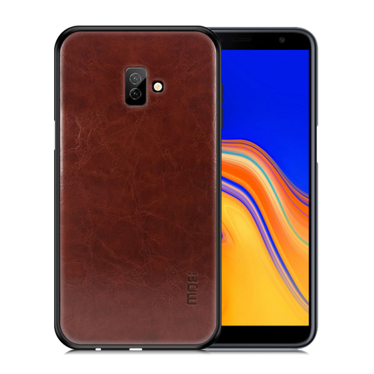 Samsung Galaxy J6 Plus (2018) MOFI hybriidi muovinen takasuoja kuori pinnoitettu retro synteetti nahalla - Kahvi