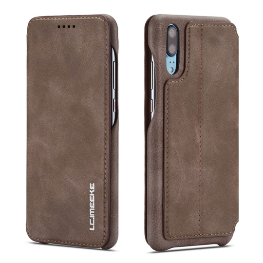 LC.IMEEKE Huawei P20 Pro retrotyylinen nahkainen flip suojakotelo - Kahvi