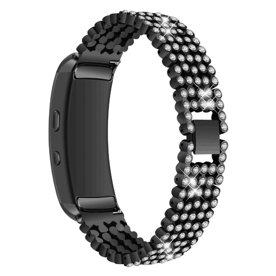 Samsung Gear Fit2 Sinkki Alloy Kiiltävä Tekojalokivi vaihdettava Kellon Ranneke - Musta