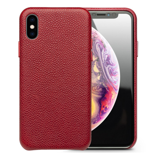 iPhone Xs Max QIALINO Classic sarjan kova muovinen aito lehmänvuohen nahkainen takasuoja kuori - Punainen