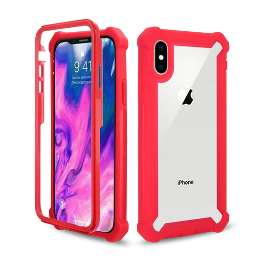 iPhone XS iskukestävä läpinäkyvä hybriidi muovinen suojakuori - Punainen